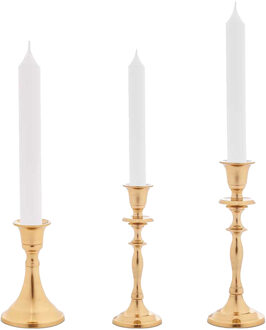 Giftdecor Kaarsen kandelaars set 3x stuks - metaal - voor dinerkaarsen - goud - H23/H20/H11 cm - kaars kandelaars Goudkleurig