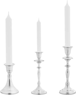 Giftdecor Kaarsen kandelaars set 3x stuks - metaal - voor dinerkaarsen - zilver - H23/H20/H11 cm - kaars kandelaars Zilverkleurig