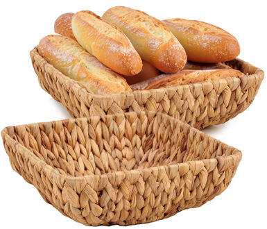 Giftdecor Opbergmandje/Broodmandje - 2x - gevlochten riet - naturel kleur - 26 x 26 x 8 cm