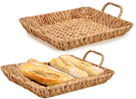Giftdecor Opbergmandje/Broodmandje - 2x - gevlochten riet - naturel kleur - 32 x 44 x 10 cm
