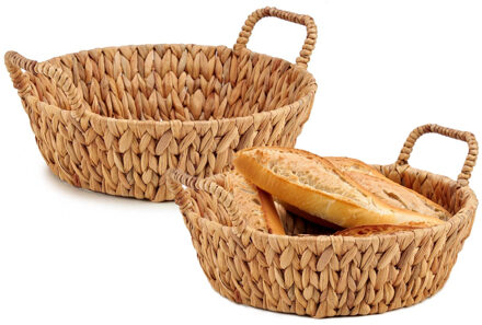 Giftdecor Opbergmandje/broodmandje - 2x - gevlochten riet - naturel kleur - 35 x 35 x 16 cm