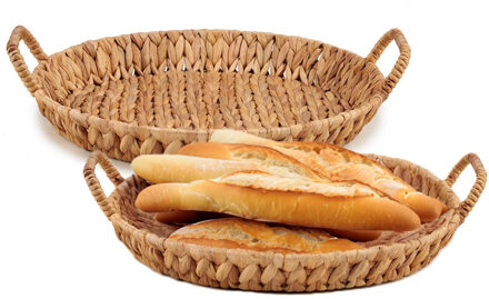 Giftdecor Opbergmandje/Broodmandje - 2x - gevlochten riet - naturel kleur - 38 x 38 x 10 cm