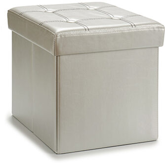 Giftdecor Poef Square BOX - hocker - opbergbox - zilvergrijs - polyester/mdf - 31 x 31 cm - opvouwbaar - Poefs