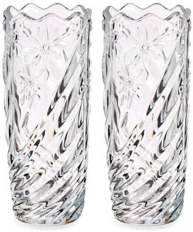 Giftdecor Set van 2x stuks bloemenvazen margriet relief 13,5 x 29 cm van glas