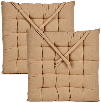 Giftdecor Stoelkussen Decorama - 2x - binnen/buiten - beige - 40 x 40 x 5 cm - polyester