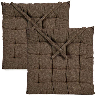 Giftdecor Stoelkussen Decorama - 2x - binnen/buiten - bruin - 40 x 40 x 5 cm - polyester