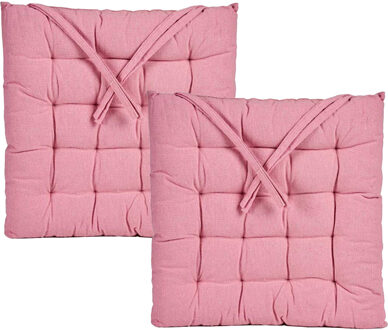 Giftdecor Stoelkussen Decorama - 2x - binnen/buiten - roze - 40 x 40 x 5cm - polyester