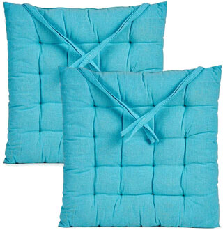 Giftdecor Stoelkussen Decorama - 2x - binnen/buiten - turquoise - 40 x 40 x 5 cm - polyester