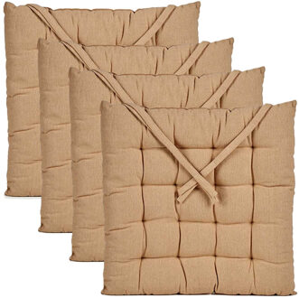 Giftdecor Stoelkussen Decorama - 4x - binnen/buiten - beige - 40 x 40 x 5 cm - polyester