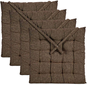 Giftdecor Stoelkussen Decorama - 4x - binnen/buiten - bruin - 40 x 40 x 5 cm - polyester