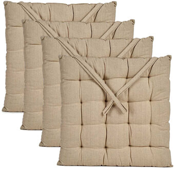 Giftdecor Stoelkussen Decorama - 4x - binnen/buiten - creme wit - 40 x 40 x 5 cm - polyester