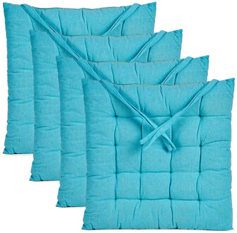Giftdecor Stoelkussen Decorama - 4x - binnen/buiten - turquoise - 40 x 40 x 5 cm - polyester