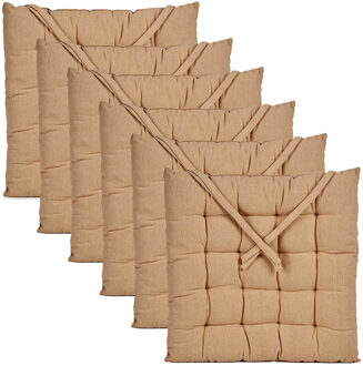 Giftdecor Stoelkussen Decorama - 6x - binnen/buiten - beige - 40 x 40 x 5 cm - polyester