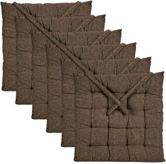 Giftdecor Stoelkussen Decorama - 6x - binnen/buiten - bruin - 40 x 40 x 5 cm - polyester