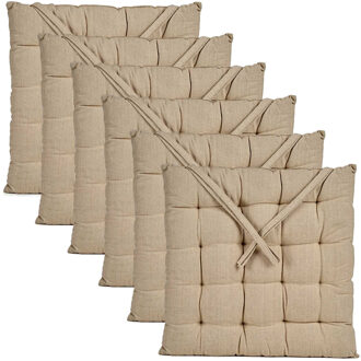Giftdecor Stoelkussen Decorama - 6x - binnen/buiten - creme wit - 40 x 40 x 5 cm - polyester