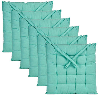 Giftdecor Stoelkussen Decorama - 6x - binnen/buiten - mintgroen - 40 x 40 x 5 cm - polyester