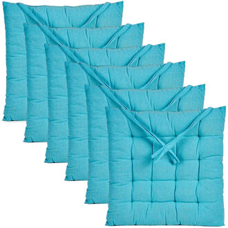 Giftdecor Stoelkussen Decorama - 6x - binnen/buiten - turquoise - 40 x 40 x 5 cm - polyester