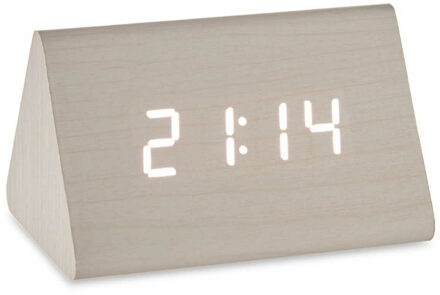 Giftdecor Tafelklok/wekker/alarmklok Pyramid - wit - MDF/kunststof - 12 x 8 cm - Digitaal