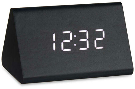 Giftdecor Tafelklok/wekker/alarmklok Pyramid - zwart - MDF/kunststof - 12 x 8 cm - Digitaal