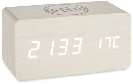 Giftdecor Tafelklok/wekker Josimity - wit - MDF - 15 x 7 cm - Digitale tijd - temperatuur - opladen