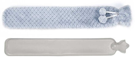 Giftdecor Warmwater kruik - 2 liter - pluche hoes in blauw/grijs - Lang model - 14 x 75 cm - Kruiken