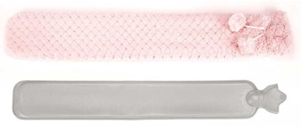 Giftdecor Warmwater kruik - 2 liter - pluche hoes in roze - Lang model - 14 x 75 cm