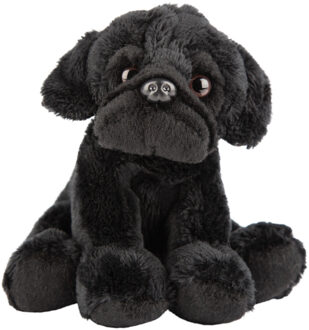 Gifts Pluche knuffel dieren mopshond - zwart - 13 cm - Speelgoed knuffelbeesten - Knuffel huisdieren
