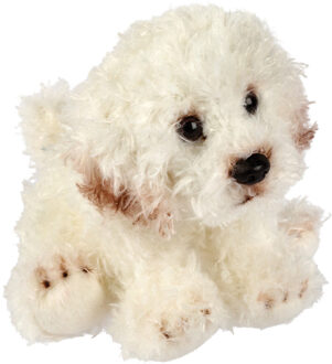 Gifts Pluche knuffeldier hond - Bichon Frise - creme wit - 13 cm - huisdieren thema - Knuffel huisdieren Crème