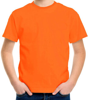 Gildan Oranje basic t-shirt met ronde hals voor kinderen unisex- katoen - 145 grams - oranje shirts / kleding voor jongens en meisjes - Koningsdag / supporter L (140-152)