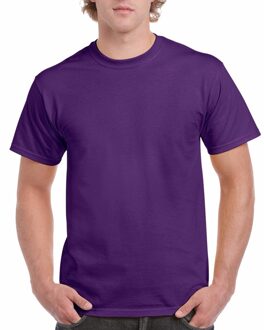 Gildan Set van 2x stuks paarse katoenen t-shirts voor heren 100% katoen - zware 200 grams kwaliteit - Basic shirts, maat: 2XL (44/56)