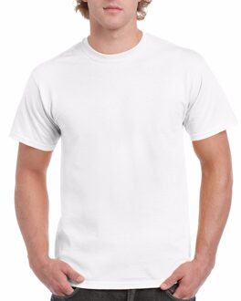 Gildan Set van 2x stuks witte katoenen t-shirts voor heren 100% katoen - zware 190 grams kwaliteit - Basic shirts, maat: L (40/52)