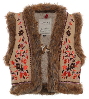 Gilet borduursels imitatie bont voor meisjes in de kleur Oranje - 116/122
