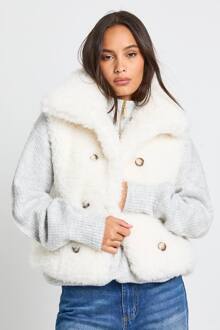 Gilet Met Bontkraag, Ecru - 44
