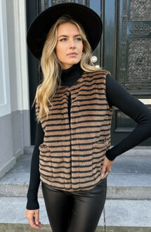 Gilet Pocket Teddy Stripe Zwart Camel Camel/Zwart