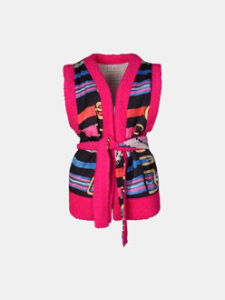 Gilet teddy roze omkeerbare riem print - S