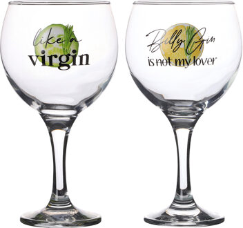 gin/tonic glazen - gedecoreerd glas met tekst - 2x stuks - 645 ml - Cocktailglazen Transparant