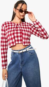 Gingham Cardigan Met Knoopkraag En Cami Top Set, Red - L