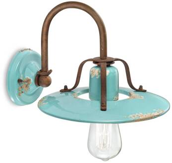 Giorgia wandlamp met keramische kap in turquoise antiek turkoois, roestbruin