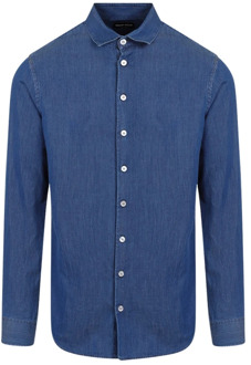 Giorgio Armani Blauw Denim Katoenen Overhemd Ss24 Giorgio Armani , Blue , Heren - XL