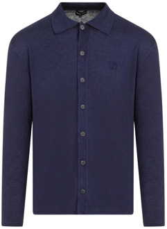 Giorgio Armani Blauwe Linnen Cardigan Sweater Ss24 Giorgio Armani , Blue , Heren - L,M