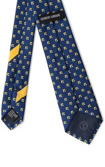 Giorgio Armani Geometrisch Patroon Zijden Stropdas Donkerblauw