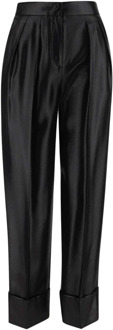 Giorgio Armani Satijnen broek met hoge taille en haak- en ritssluiting Giorgio Armani , Black , Dames - S,Xs