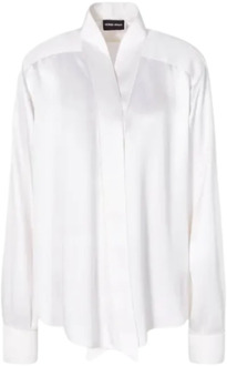 Giorgio Armani Zijden dubbel satijnen overhemd met sjaaleffect Giorgio Armani , White , Dames - XS