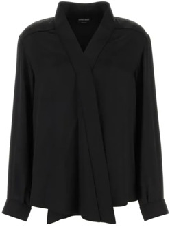 Giorgio Armani Zijden Sjaalkraag Zwarte Shirt Giorgio Armani , Black , Dames - M