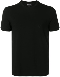 Giorgio Armani Zwart Slim Fit T-shirt met Geborduurd Logo Giorgio Armani , Black , Heren - 2Xl,Xl,L,M