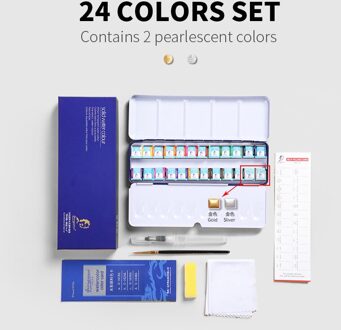 Giorgione High-End Kunstenaar Aquarel Verf Set Bevat Parelmoer Kleur Met Aquarel Kwast In Een Draagbare Metalen Doos 24 kleur