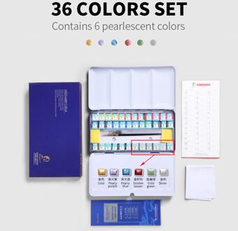 Giorgione High-End Kunstenaar Aquarel Verf Set Bevat Parelmoer Kleur Met Aquarel Kwast In Een Draagbare Metalen Doos 36 kleur