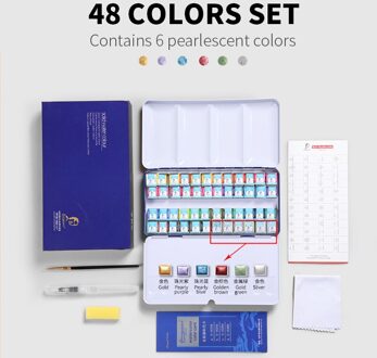 Giorgione High-End Kunstenaar Aquarel Verf Set Bevat Parelmoer Kleur Met Aquarel Kwast In Een Draagbare Metalen Doos 48 kleur