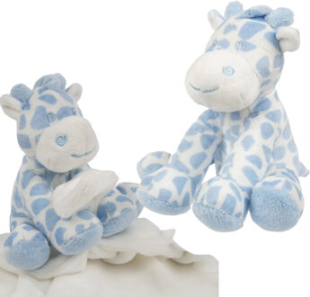 giraffe baby geboren knuffels set - tuttel doekje en knuffeltje - blauw/wit