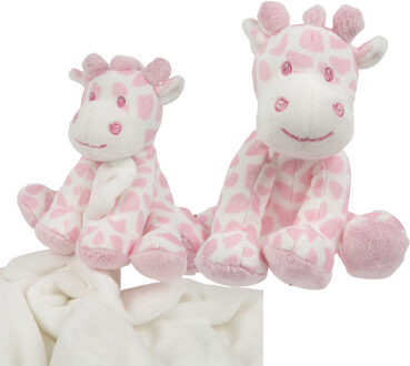 giraffe baby geboren knuffels set - tuttel doekje en knuffeltje - roze/wit